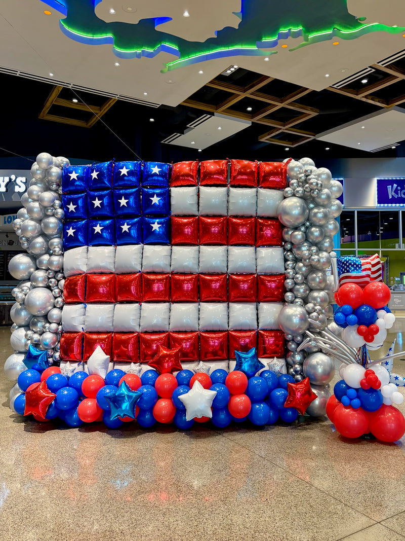 Giant American flag balloon mosaic wall