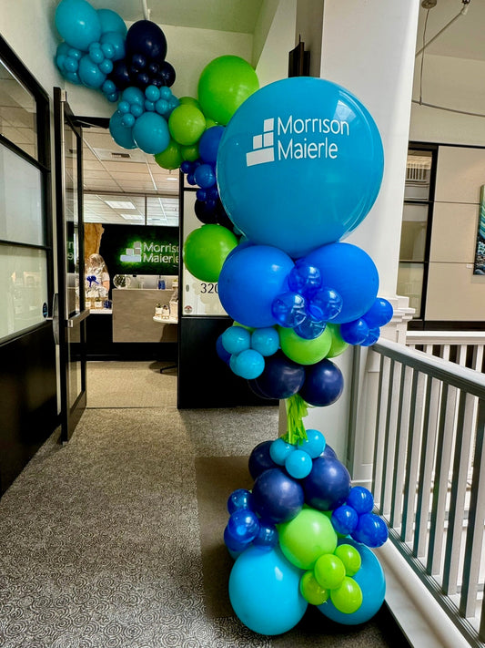 Branded balloon column for a corporate office event by Air with a Flair