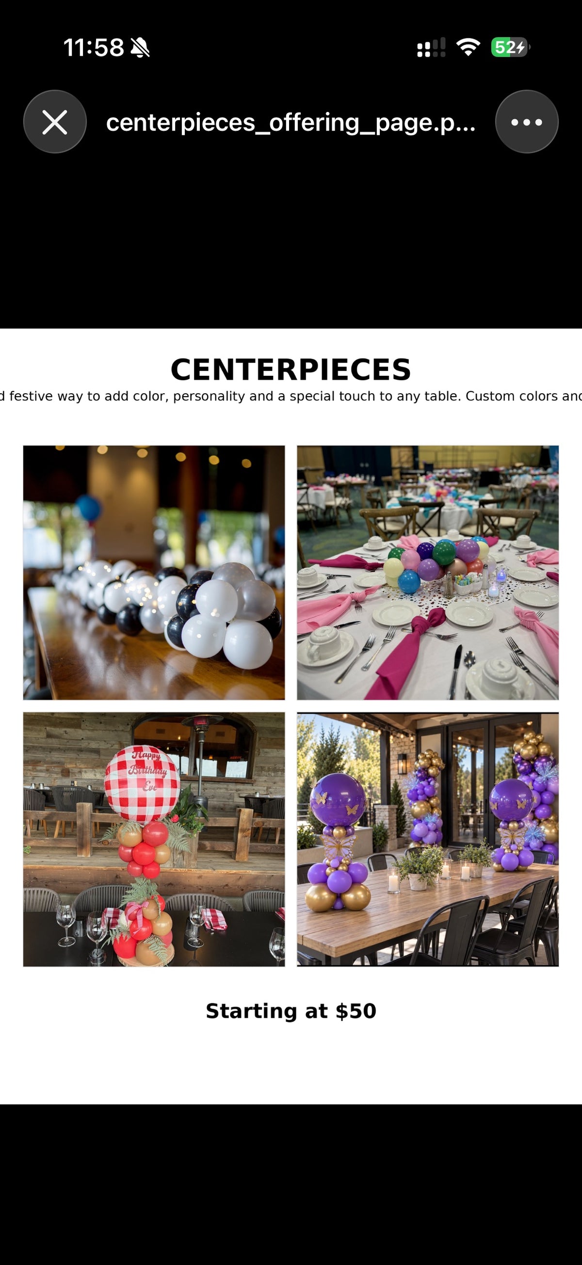 Balloon centerpieces, starting at $50